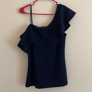 Medium Banana Republic Navy Ruffled One Shoulder Top